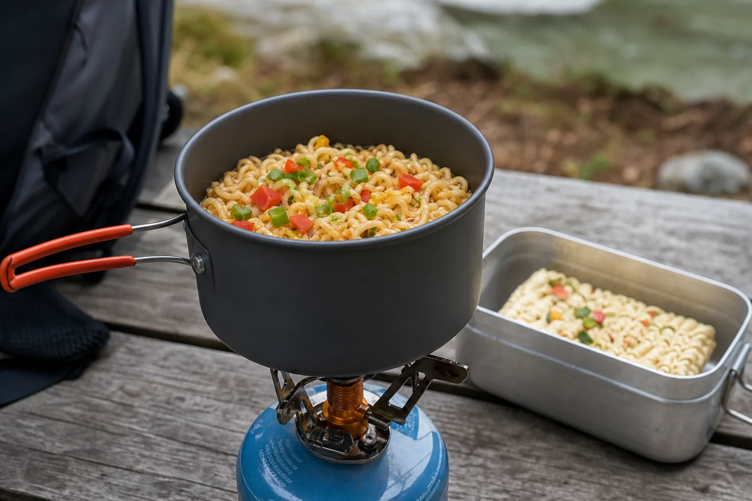 Campingkocher Instant-Nudeln aufgepeppt