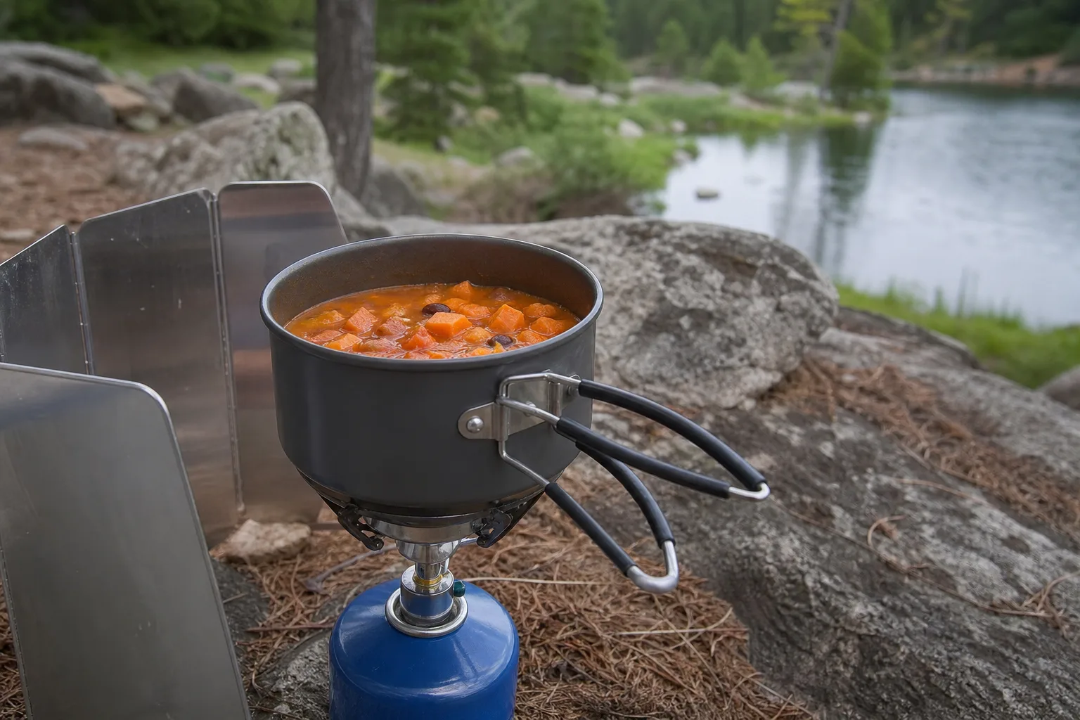 Campingkocher Suesskartoffel-Eintopf